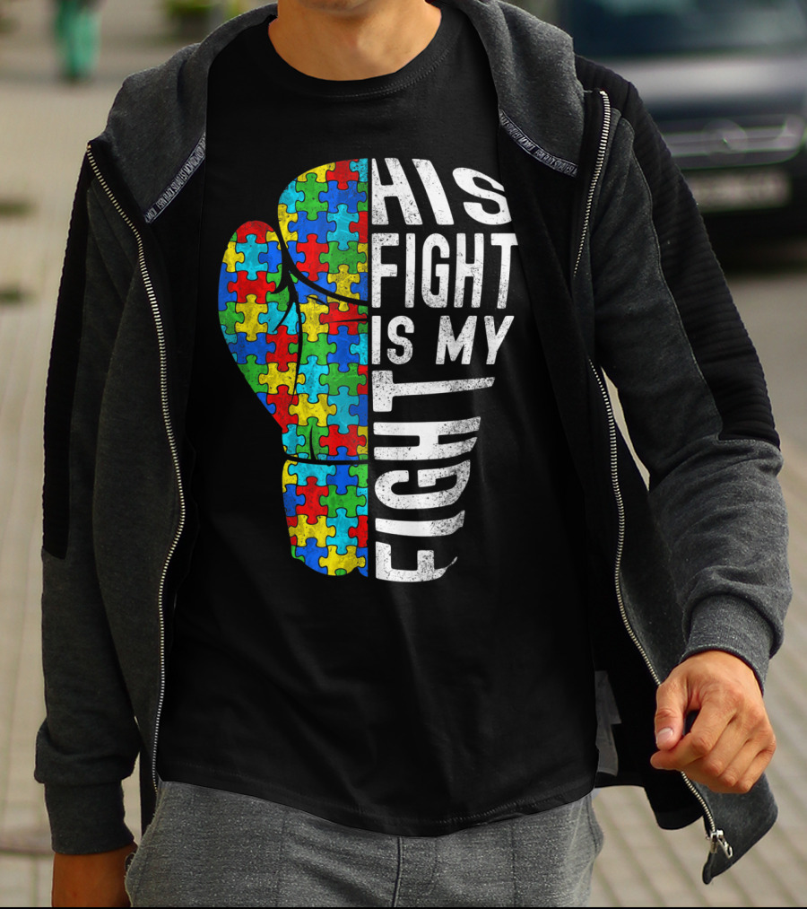 His Fight Is My Fight Autism Awareness Puzzle Boxing Glove T-Shirt