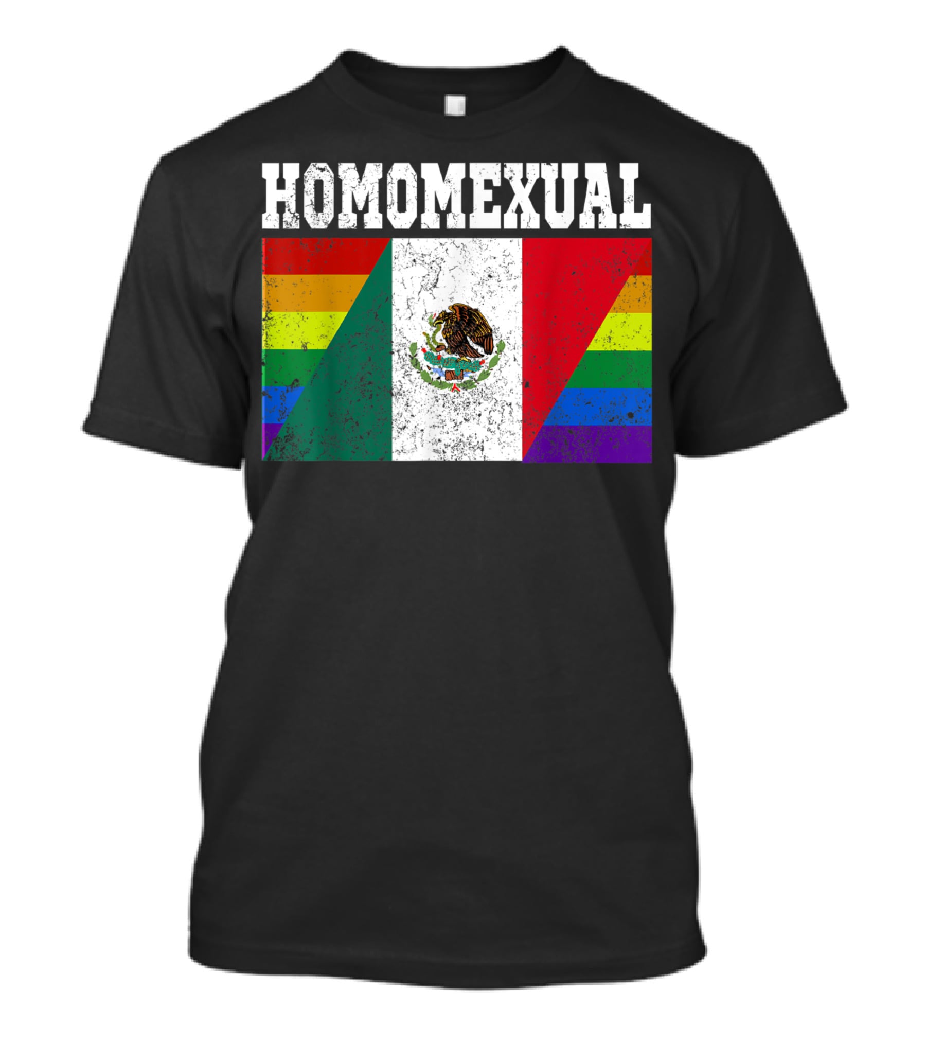 Homomexual Mexican Flag With Rainbow Colors T-Shirt