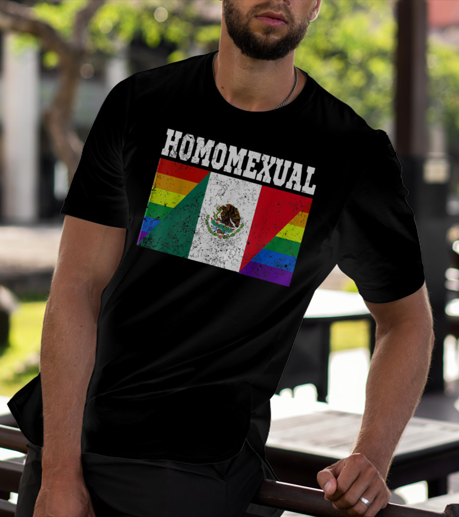 Homomexual Mexican Flag With Rainbow Colors T-Shirt