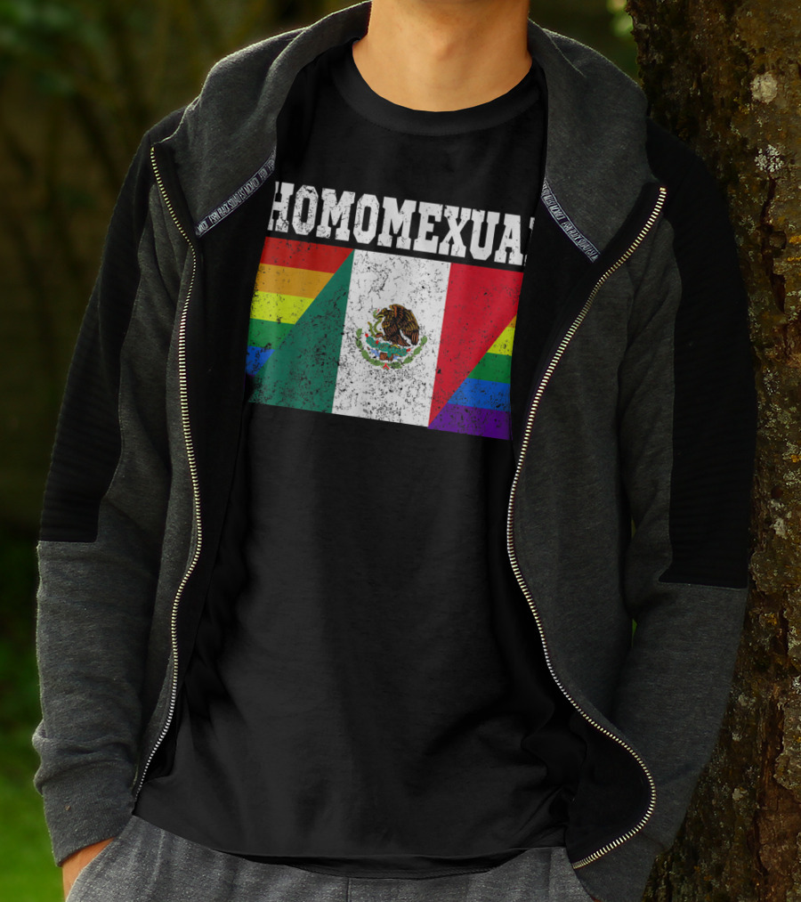 Homomexual Mexican Flag With Rainbow Colors T-Shirt