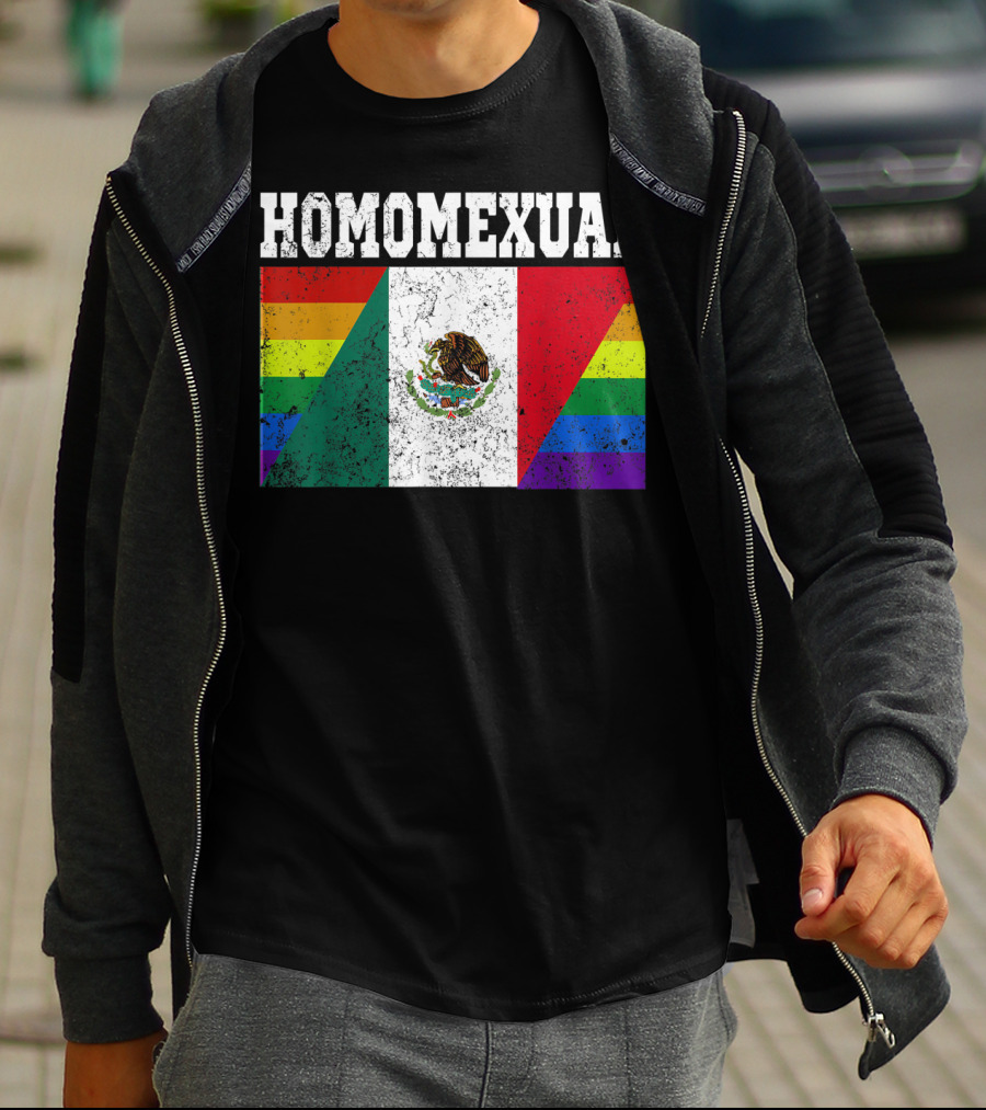 Homomexual Mexican Flag With Rainbow Colors T-Shirt