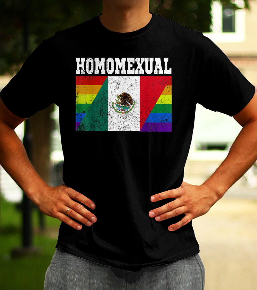 Homomexual Mexican Flag With Rainbow Colors T-Shirt