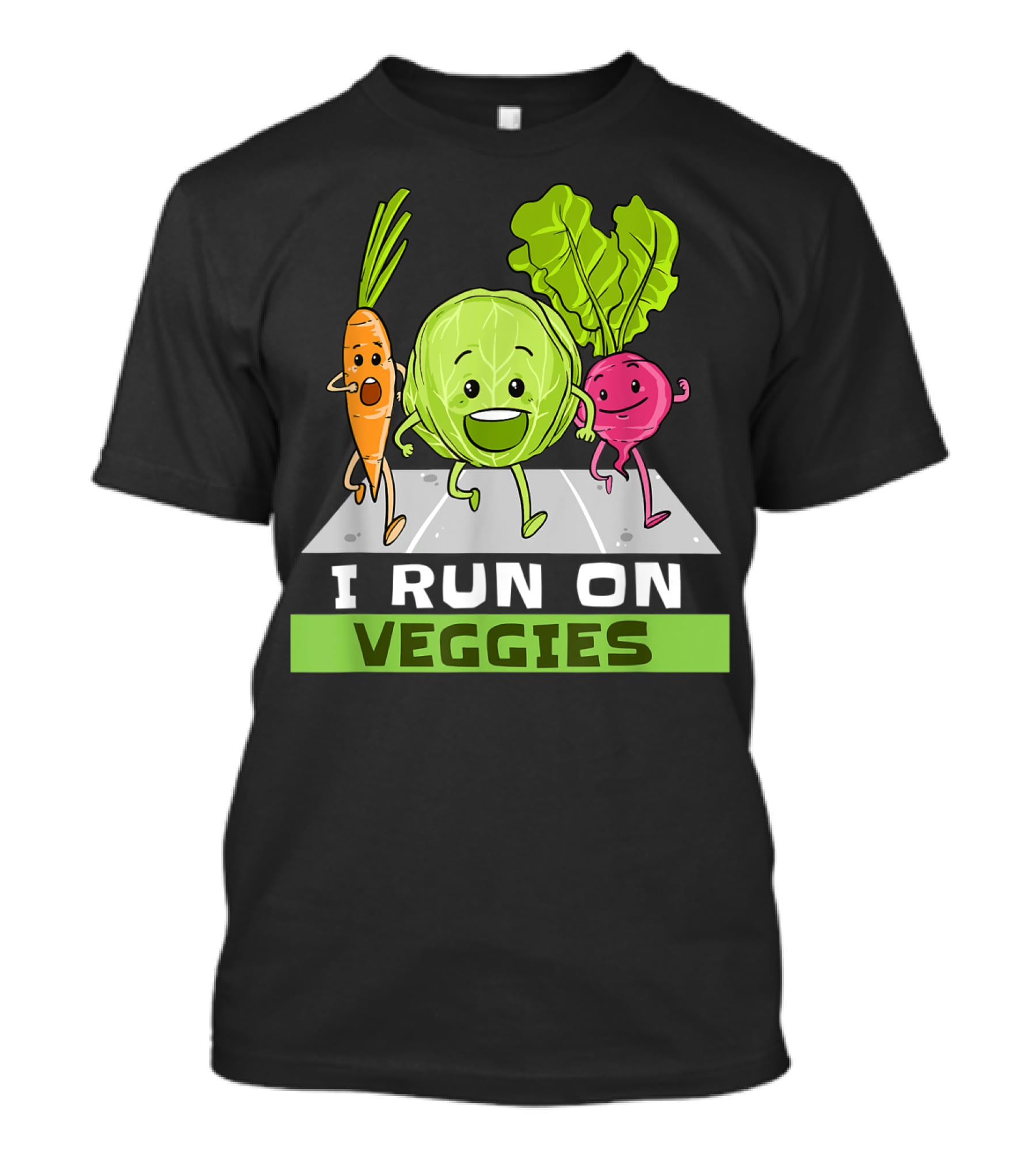 I Run On Veggies Funny Vegan Vegetarian Carrot Cabbage Beet Running T-Shirt