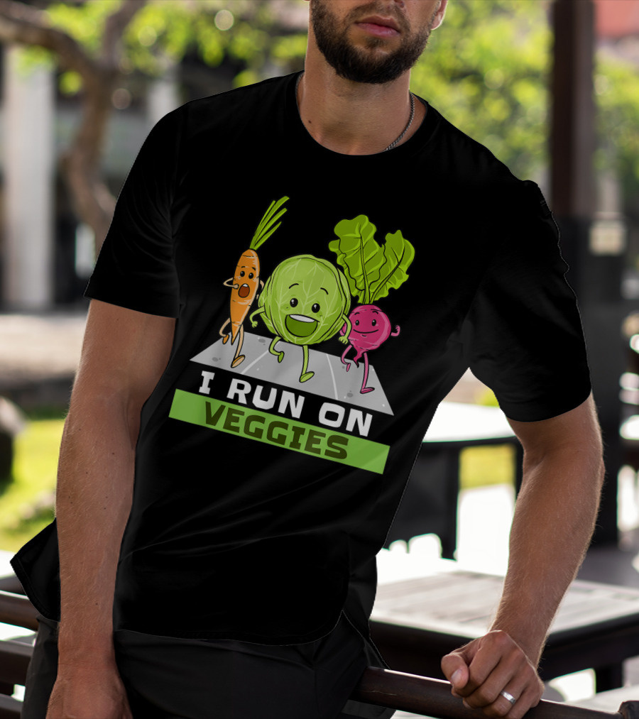 I Run On Veggies Funny Vegan Vegetarian Carrot Cabbage Beet Running T-Shirt