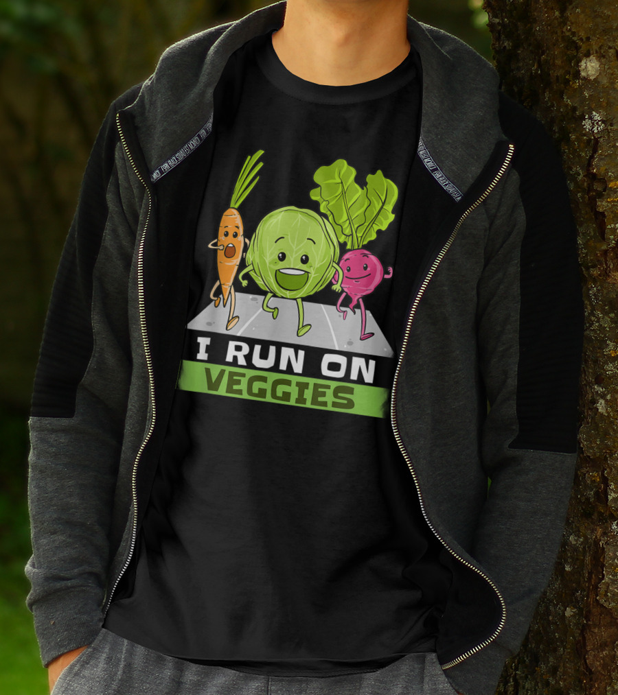 I Run On Veggies Funny Vegan Vegetarian Carrot Cabbage Beet Running T-Shirt