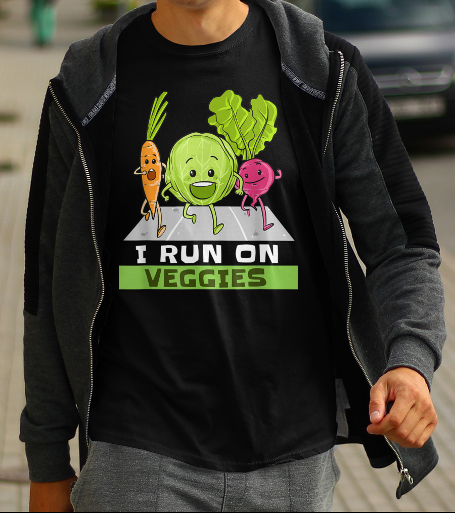 I Run On Veggies Funny Vegan Vegetarian Carrot Cabbage Beet Running T-Shirt