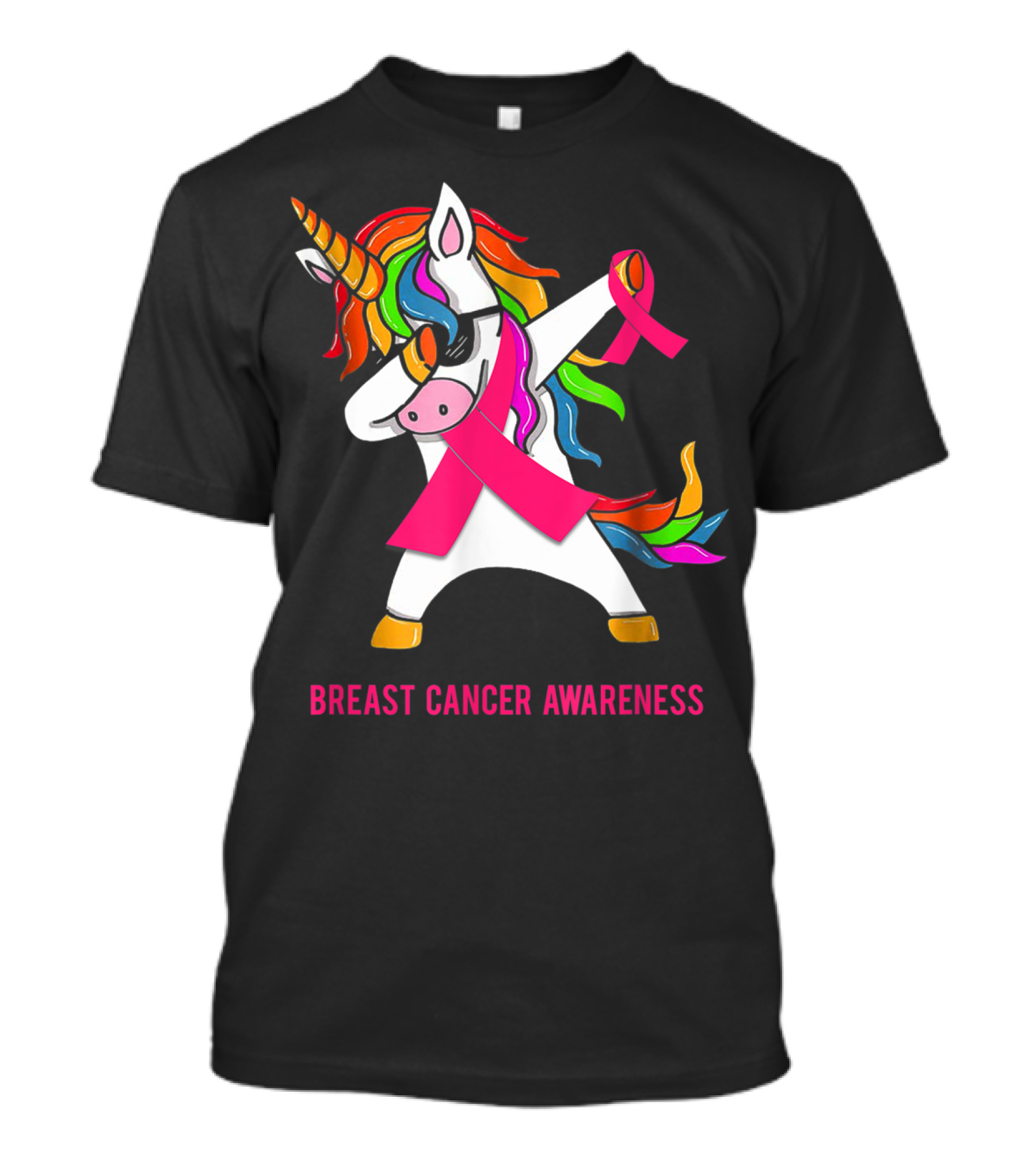 Breast Cancer Awareness Unicorn Rainbow Ribbon Dance T-Shirt