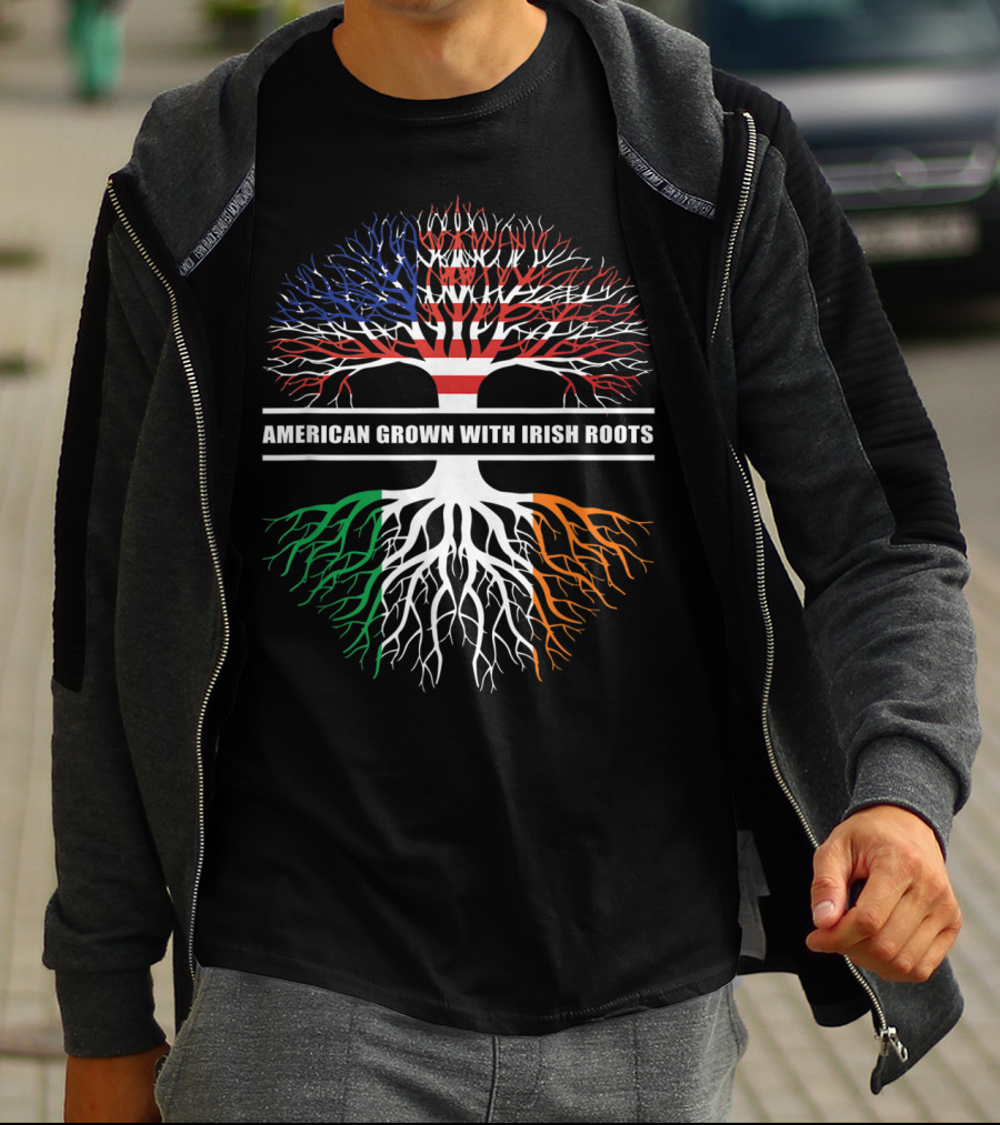 American Grown With Irish Roots Flag Holiday Irish T-Shirt