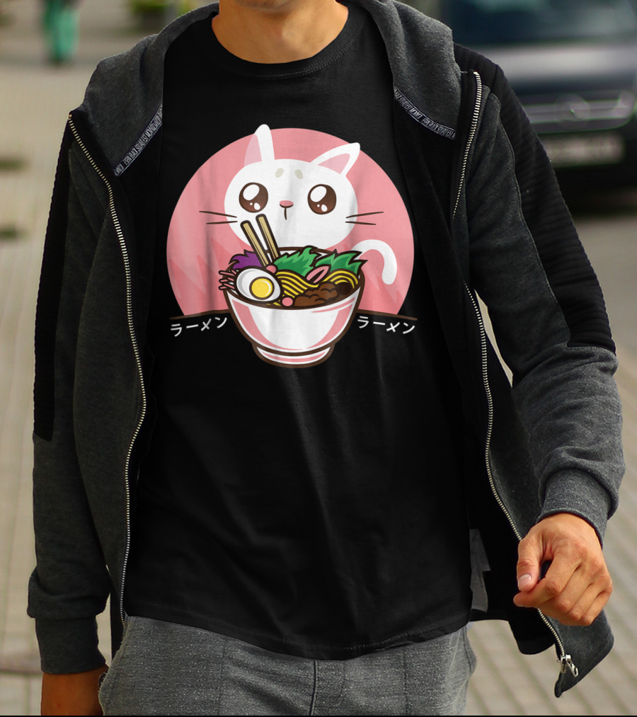 Kawaii Japanese Ramen Noodles Anime Cat Love T-Shirt