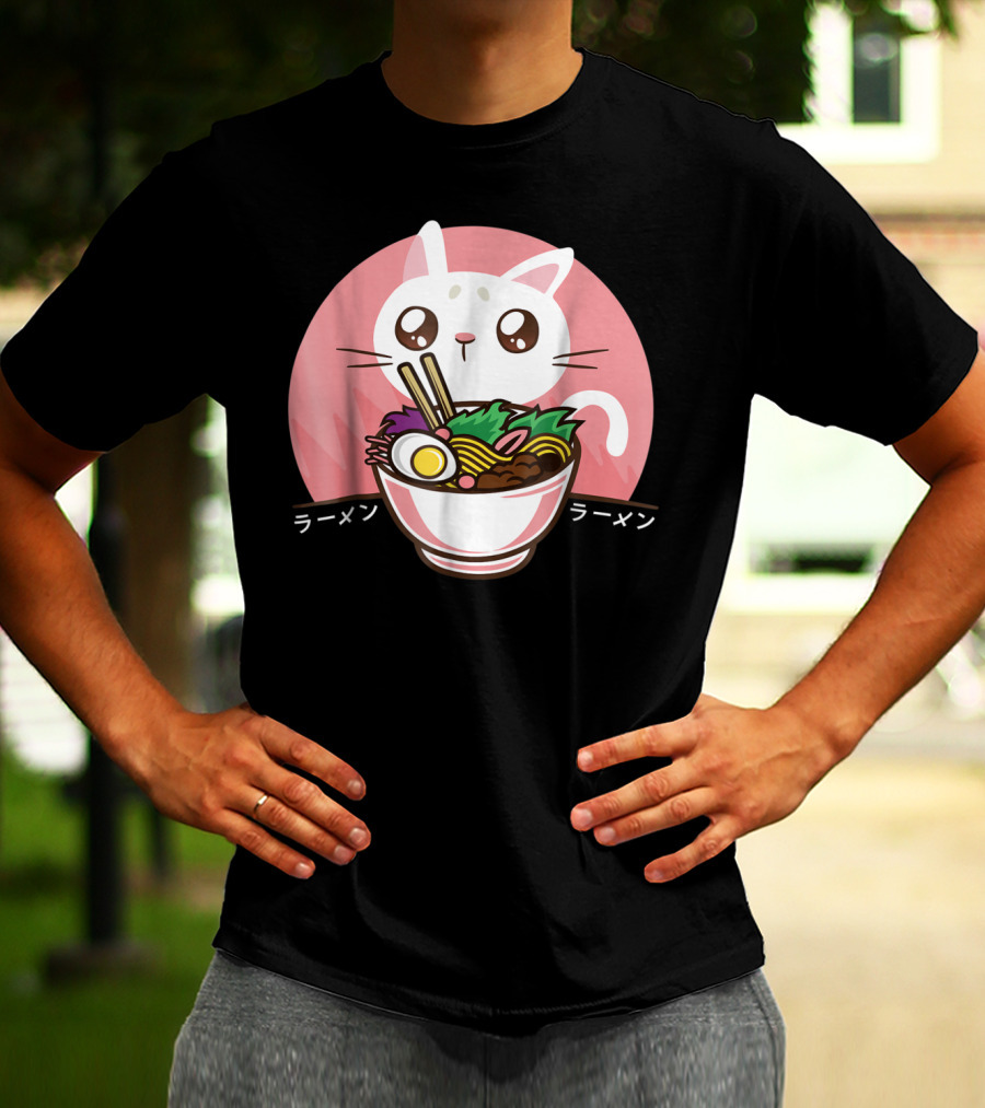 Kawaii Japanese Ramen Noodles Anime Cat Love T-Shirt