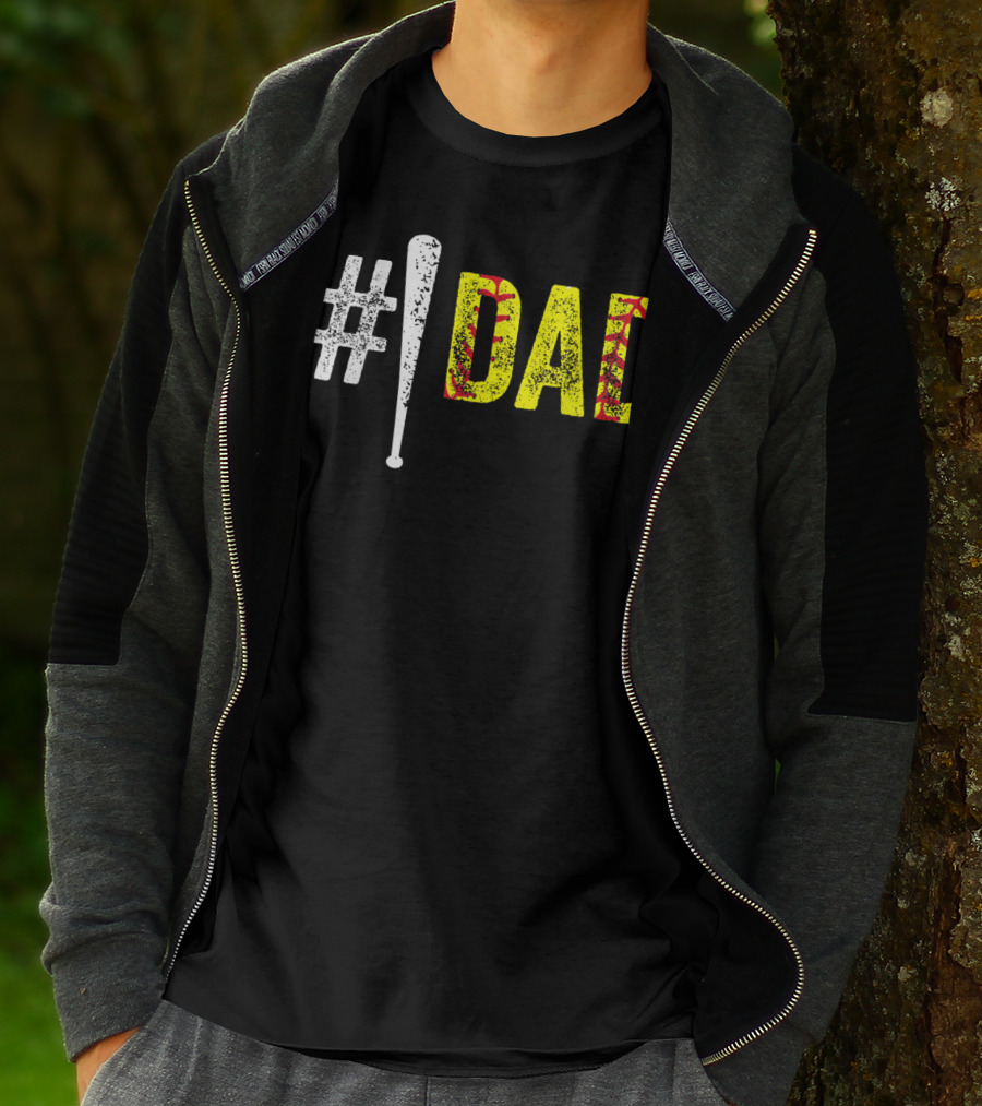 1 Dad Number One Softball Fan Dad T-Shirt