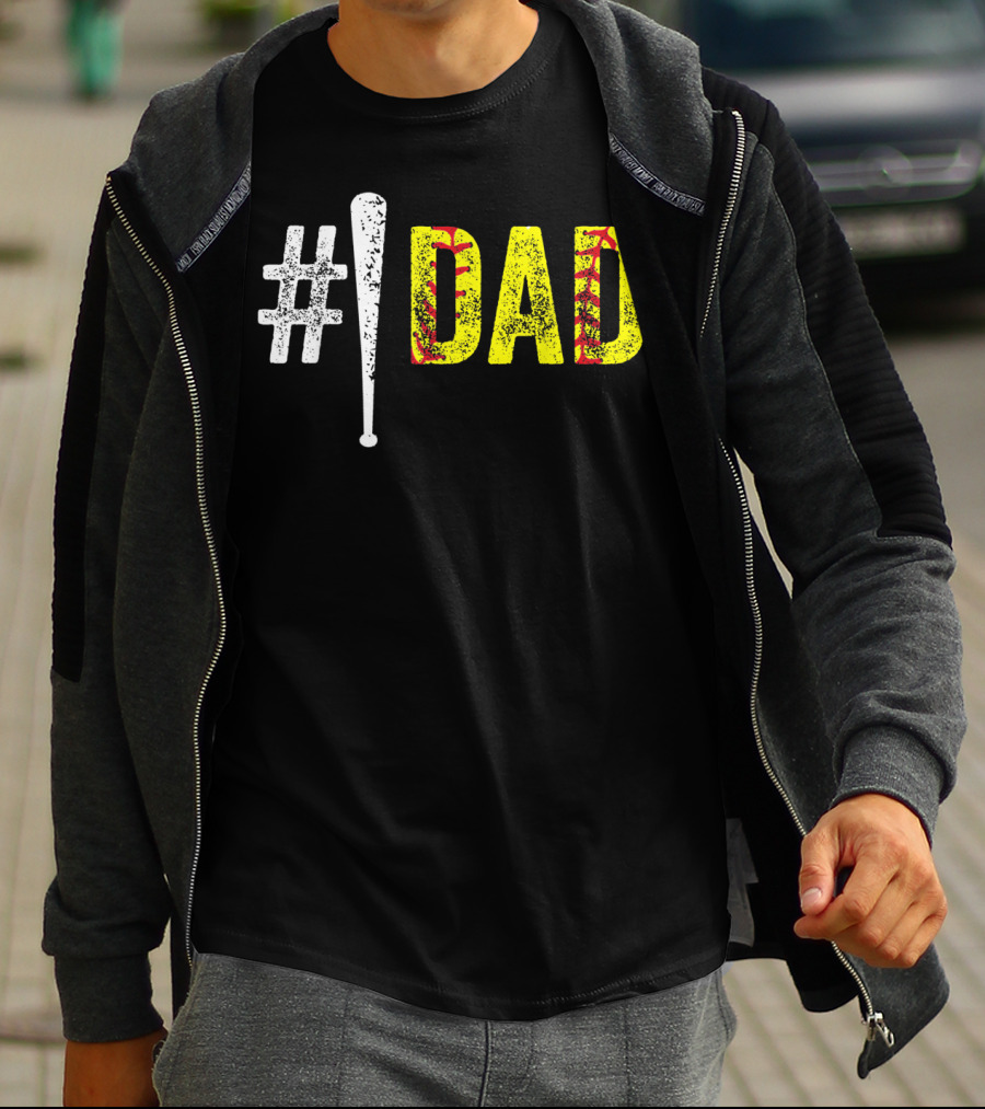 1 Dad Number One Softball Fan Dad T-Shirt