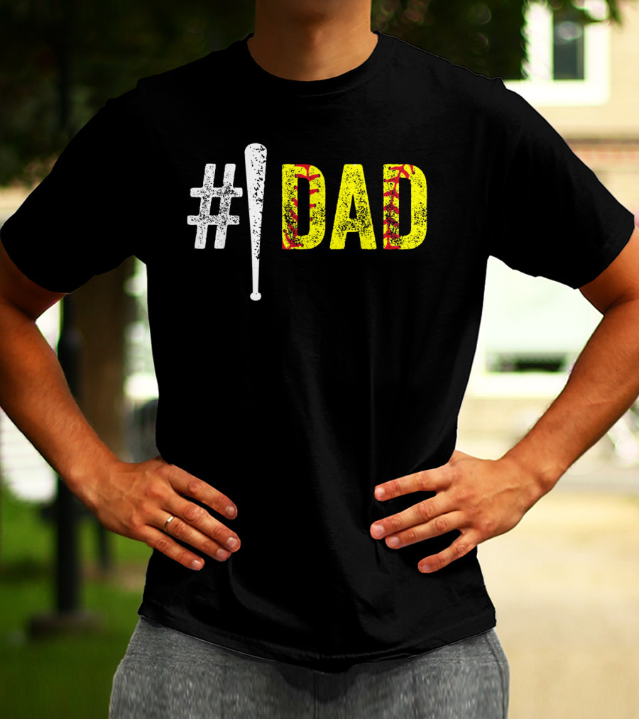 1 Dad Number One Softball Fan Dad T-Shirt