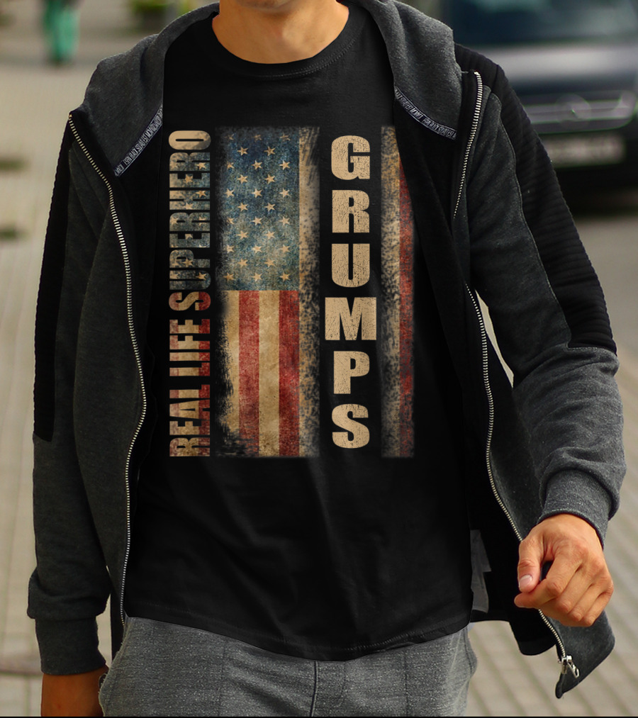 Real Life Superhero Grumps America Flag Mens T-Shirt