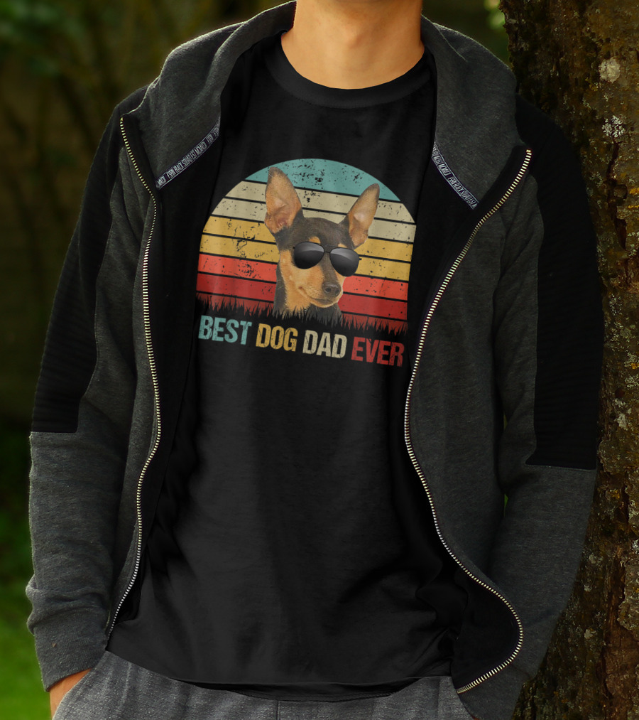 Best Dog Dad Ever Chihuahua Retro Style Sunglasses Vintage Stripes T-Shirt