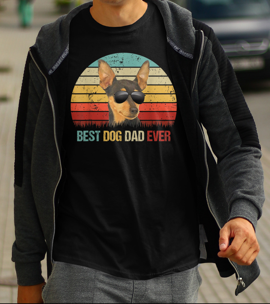 Best Dog Dad Ever Chihuahua Retro Style Sunglasses Vintage Stripes T-Shirt