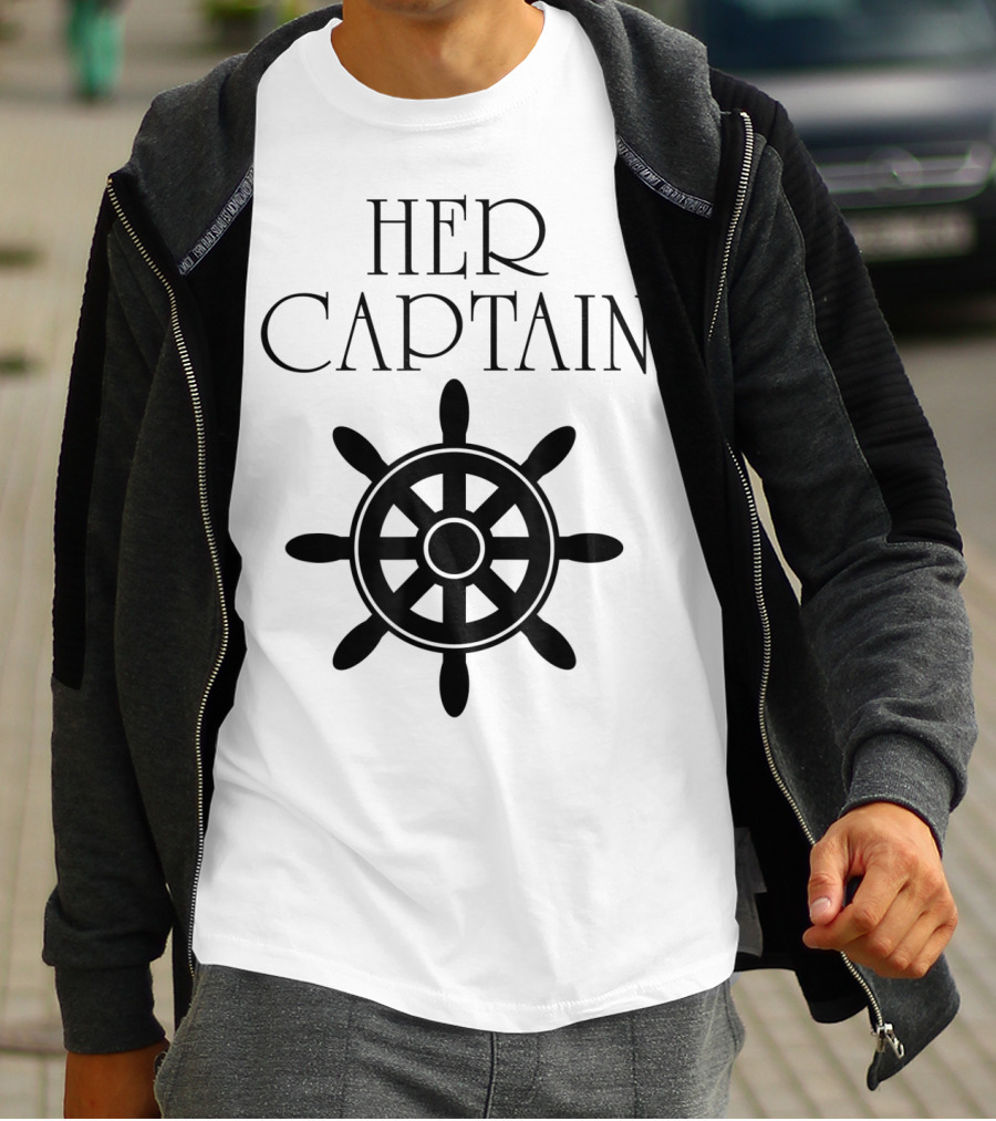 Mens Funny Cruise Her Captain His Anchor Couple Nautical Wheel T-Shirt
