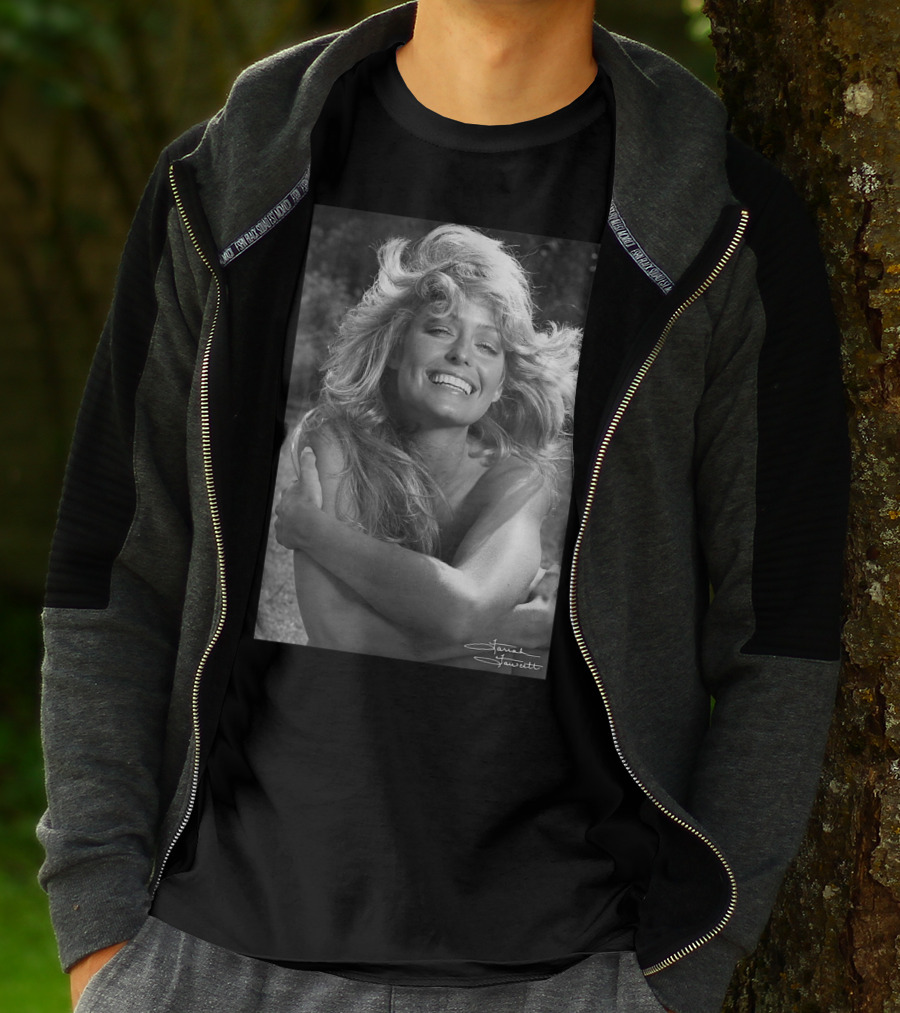 Mens Farrah Fawcett Signature Black And White Close Up T-Shirt