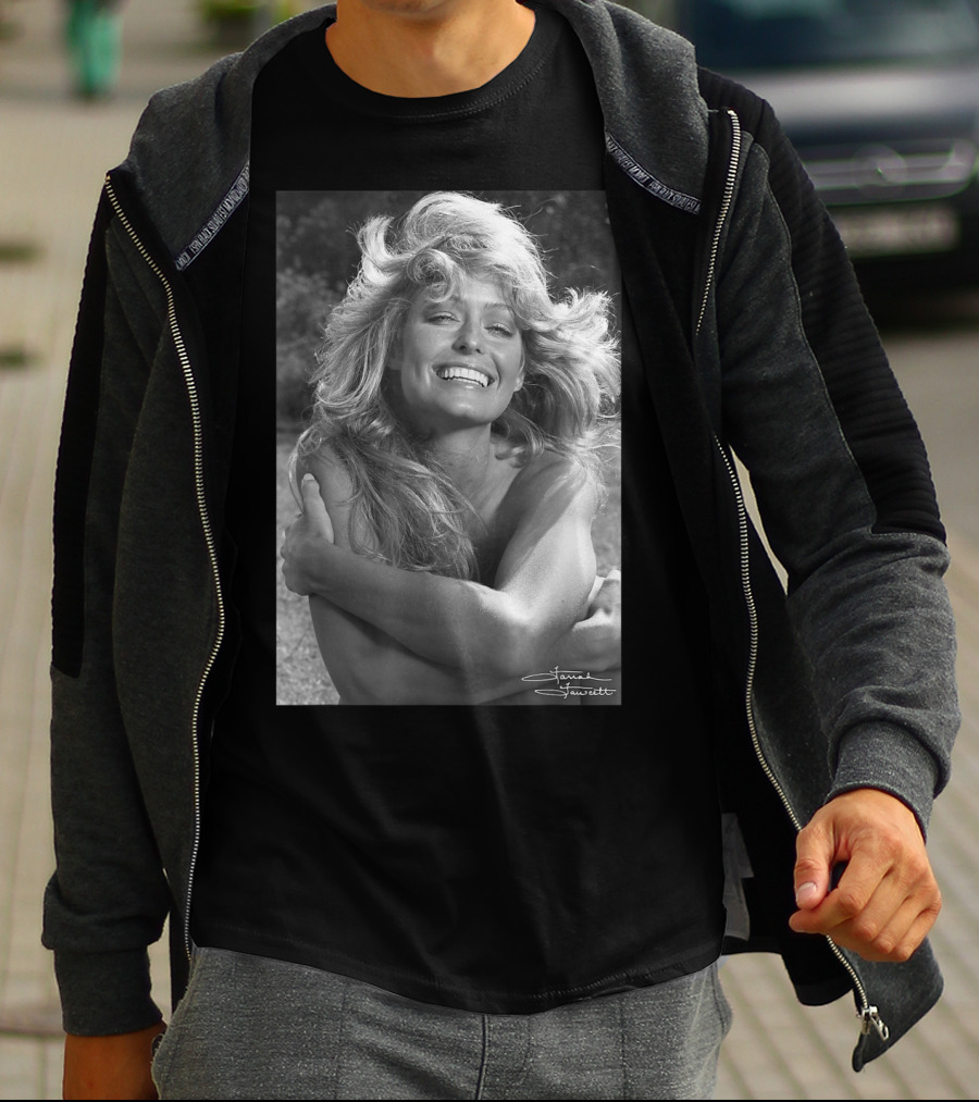 Mens Farrah Fawcett Signature Black And White Close Up T-Shirt