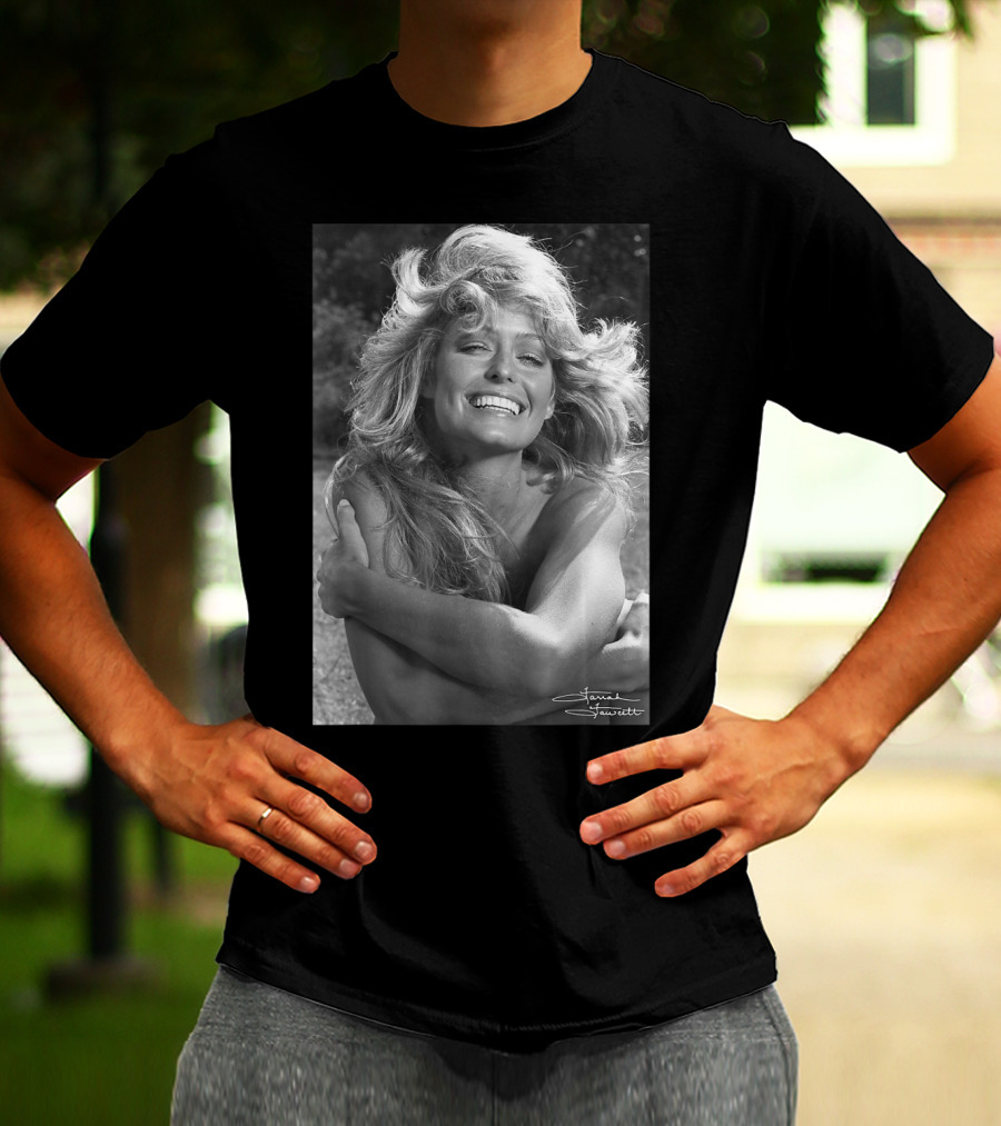 Mens Farrah Fawcett Signature Black And White Close Up T-Shirt