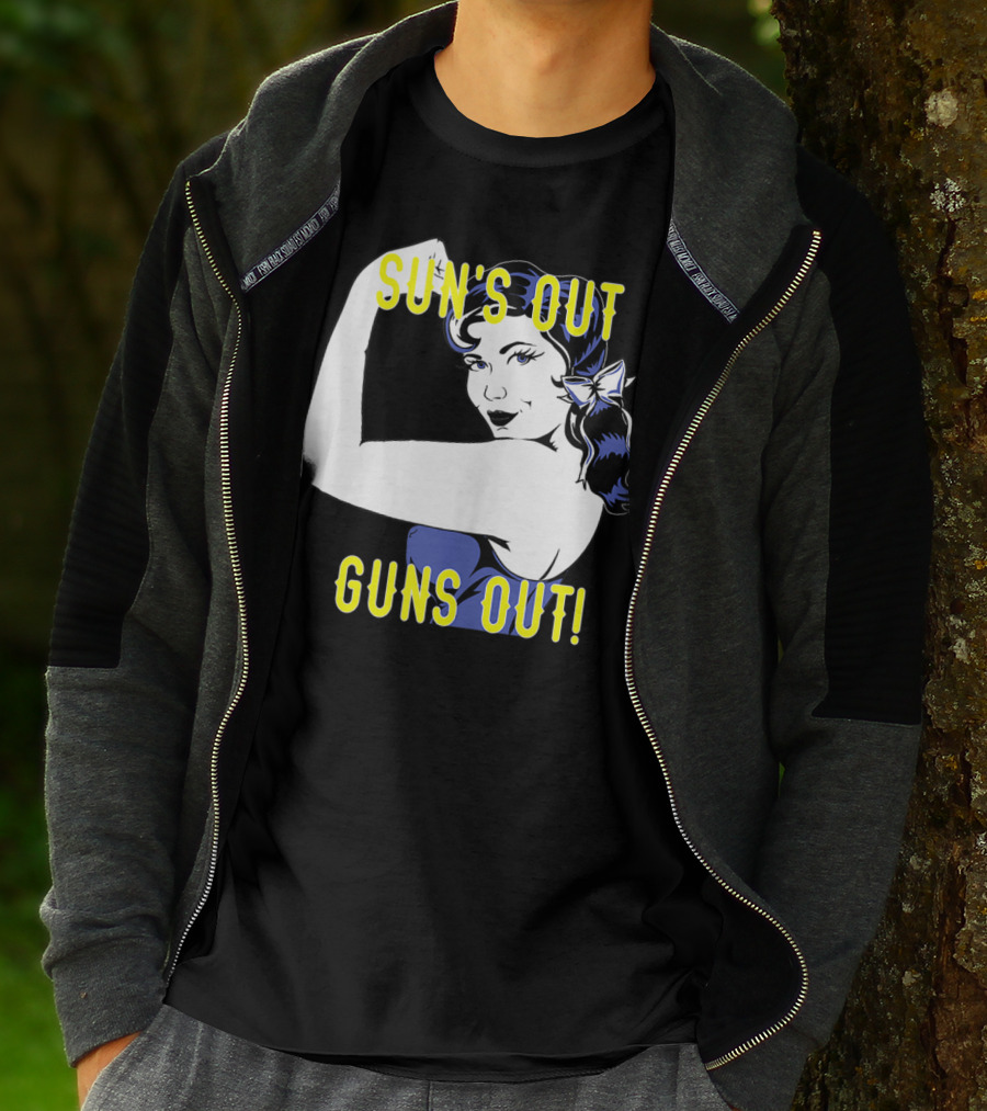 Sun's Out Guns Out Iconic Rosie The Riveter Motif T-Shirt