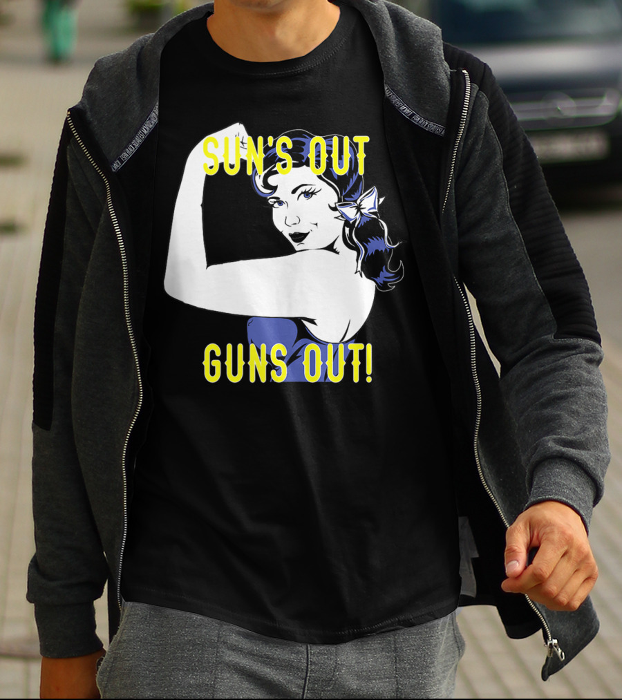 Sun's Out Guns Out Iconic Rosie The Riveter Motif T-Shirt