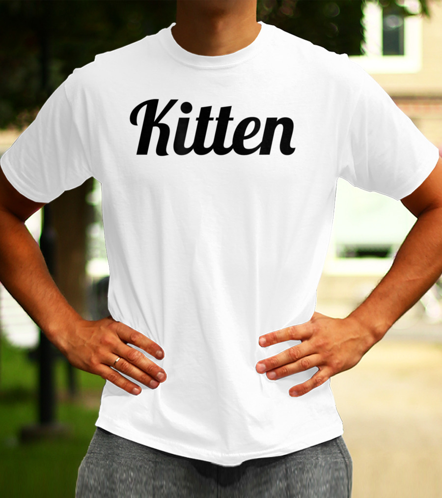 Kitten Curved Script Black On Black Minimalist T-Shirt