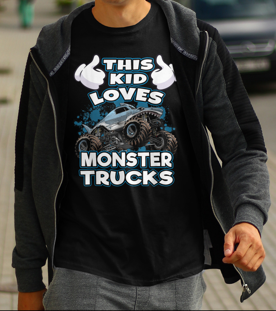 This Kid Loves Monster Trucks And Shark-Themed Off-Road Vehicles T-Shirt