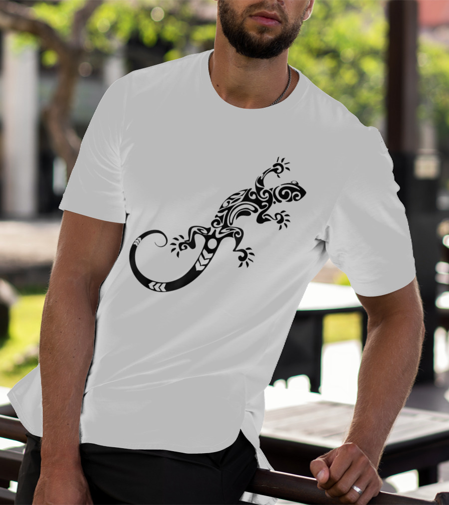 Tribal Lizard Pattern Black T-Shirt