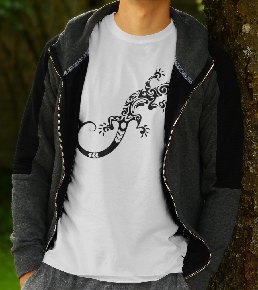 Tribal Lizard Pattern Black T-Shirt