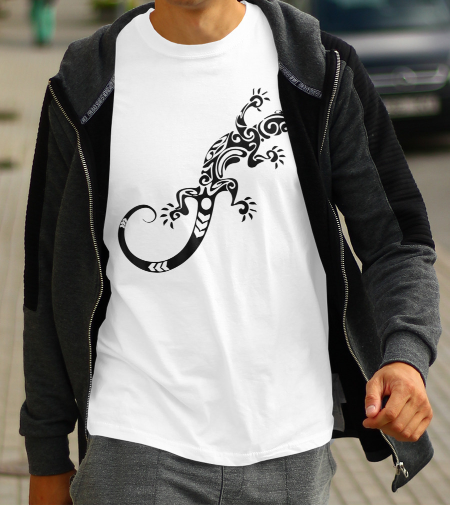 Tribal Lizard Pattern Black T-Shirt