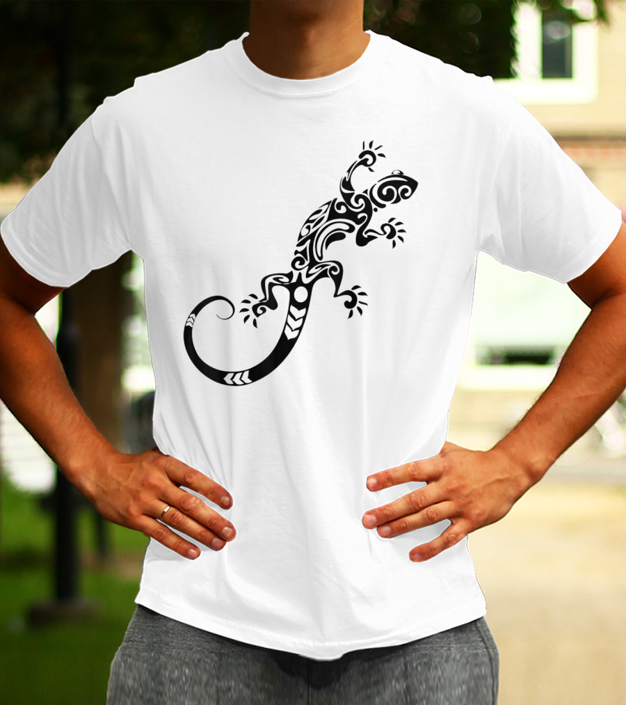 Tribal Lizard Pattern Black T-Shirt