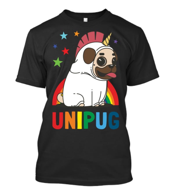UNIPUG Rainbow Unicorn Pug Dog With Stars T-Shirt