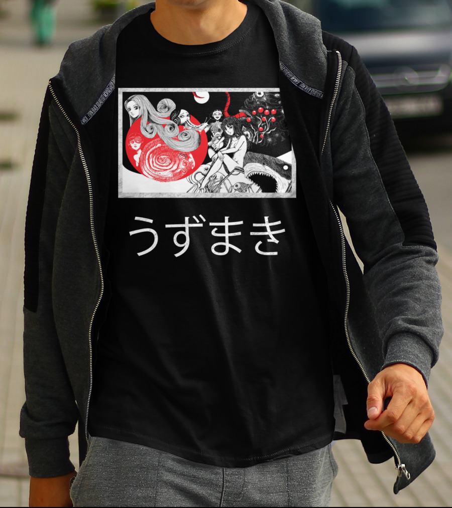 Uzumaki Japanese Horror Surreal Spiral Art With Monsters And Characters T-Shirt