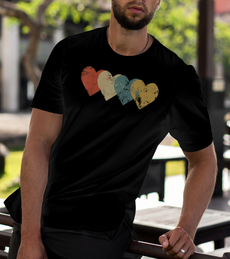 Vintage Hearts Cool Valentines Day Distressed Multicolor T-Shirt