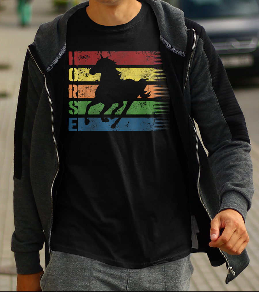 Funny Horse Silhouette With Retro Stripes T-Shirt