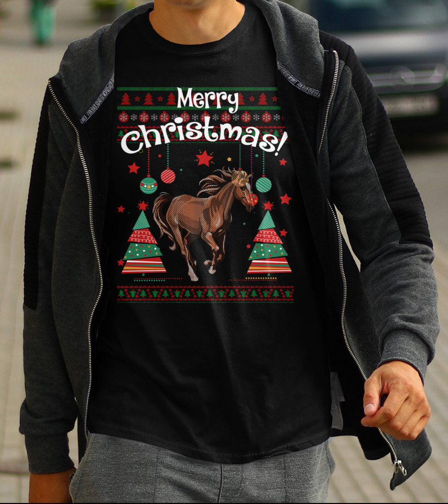 Merry Christmas Funny Horse Holiday Festive Ornaments T-Shirt