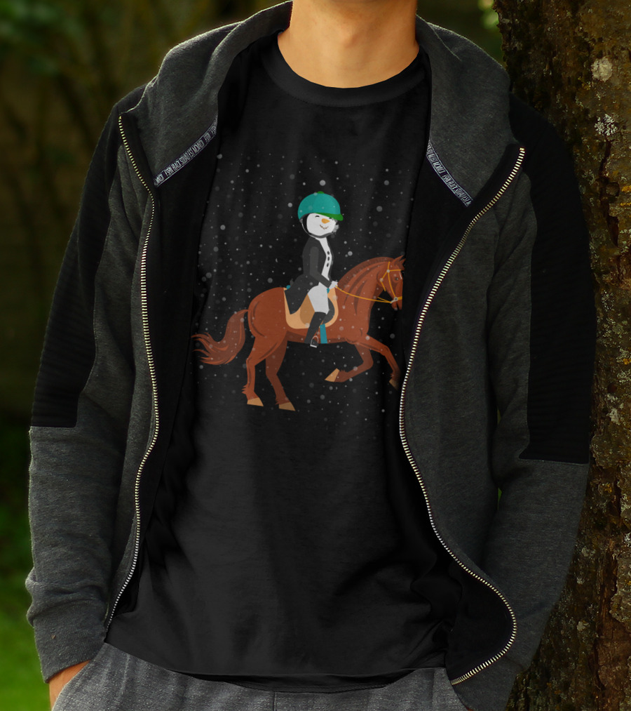 Funny Snowman Horse Riding In Winter Wonderland T-Shirt