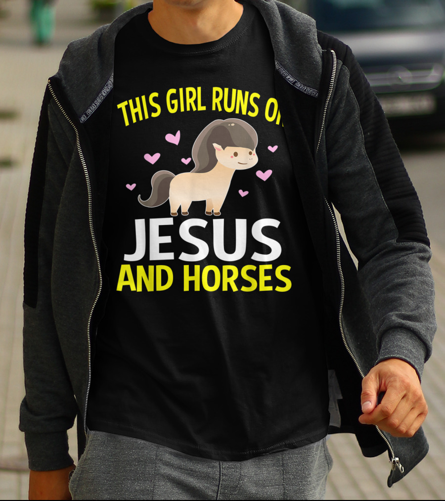 This Girl Runs On Jesus And Horses Hearts Cute Horse T-Shirt
