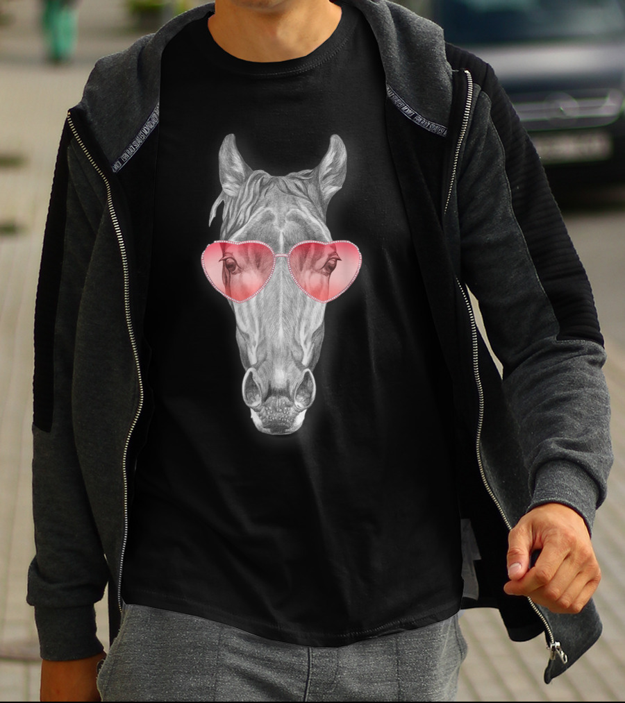 Funny Horse With Heart-Shaped Glasses T-Shirt