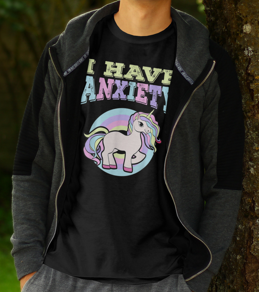 I Have Anxiety Pastel Unicorn With Rainbow Mane T-Shirt