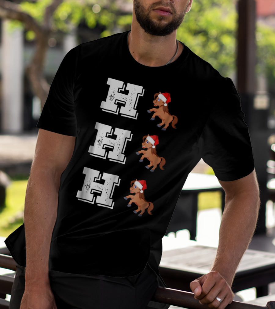 Ho Ho Ho Funny Xmas Horse Lover Santa Hat T-Shirt