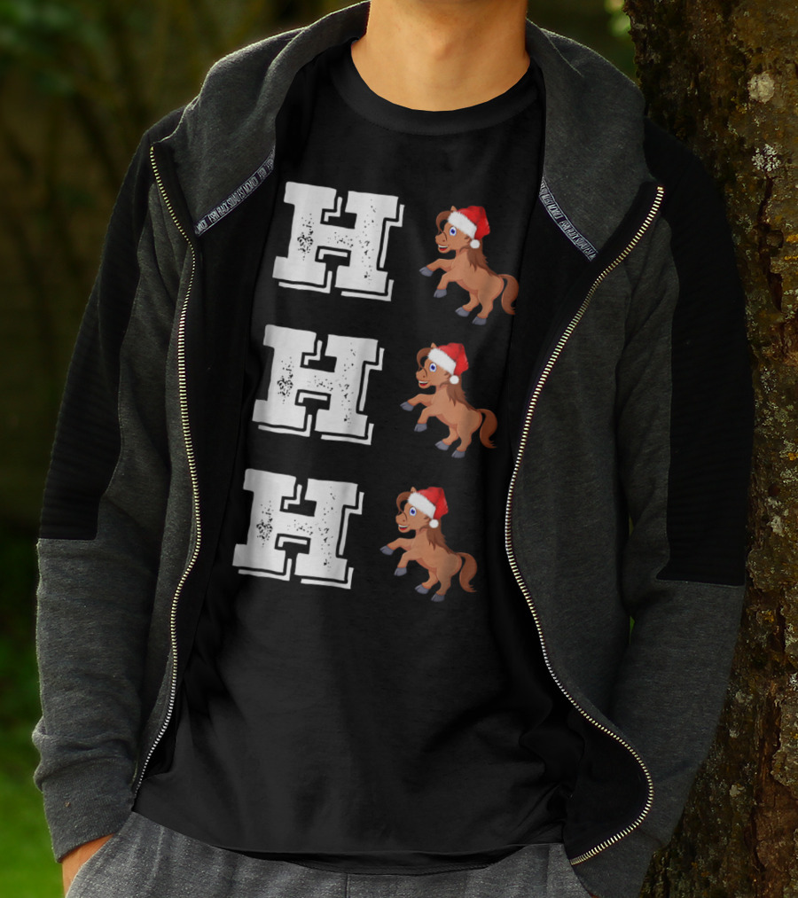 Ho Ho Ho Funny Xmas Horse Lover Santa Hat T-Shirt