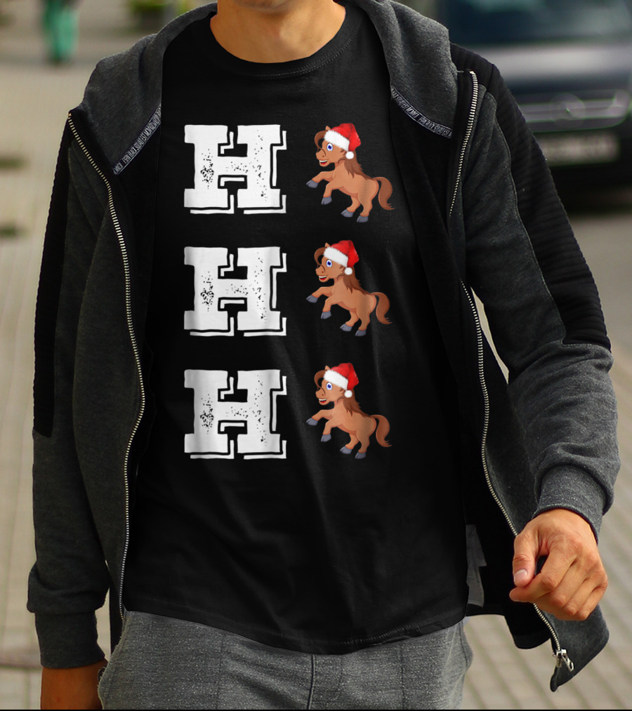 Ho Ho Ho Funny Xmas Horse Lover Santa Hat T-Shirt