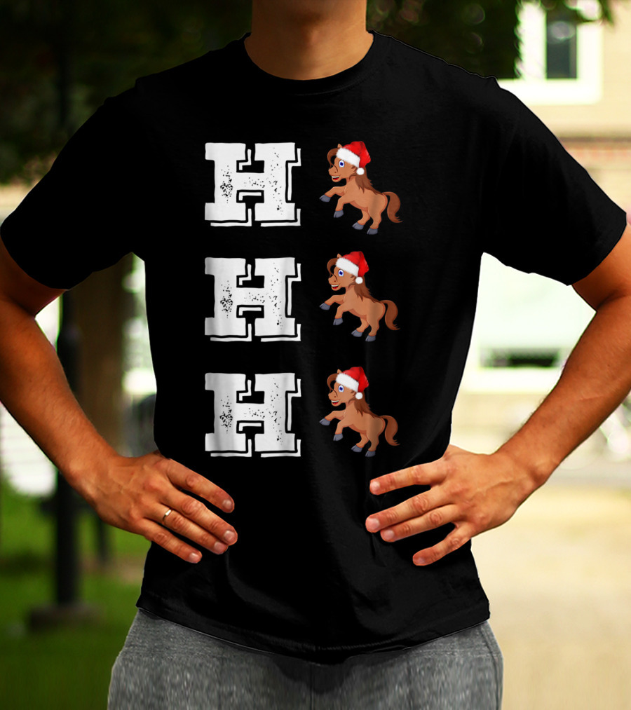 Ho Ho Ho Funny Xmas Horse Lover Santa Hat T-Shirt