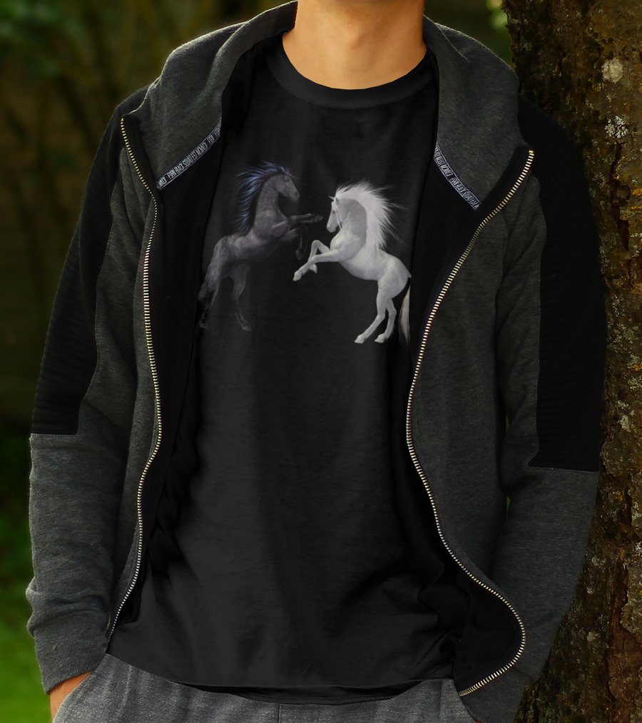 Girl's Horse Play Horseback Riding Esquireian Black Stallion White Mare T-Shirt