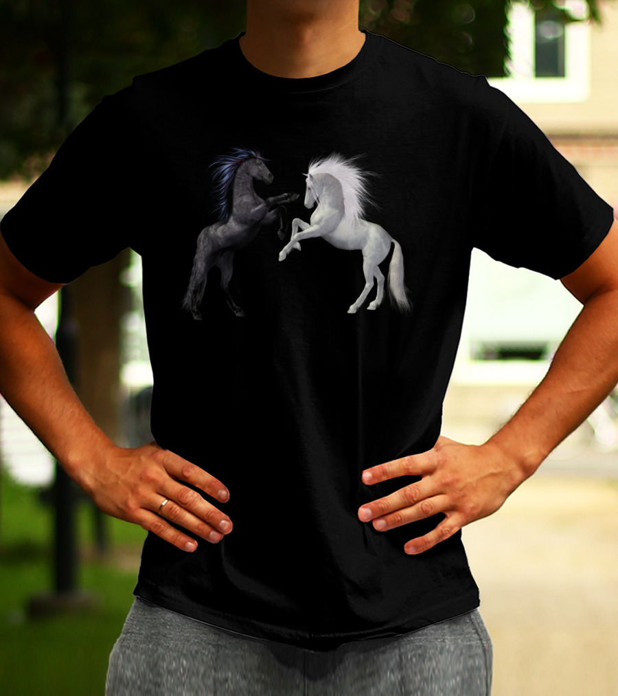 Girl's Horse Play Horseback Riding Esquireian Black Stallion White Mare T-Shirt