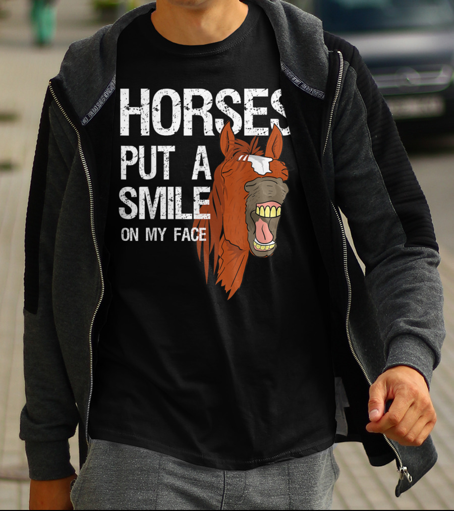 Horses Put A Smile On My Face Girls Horse Lover Rider Equestrian T-Shirt