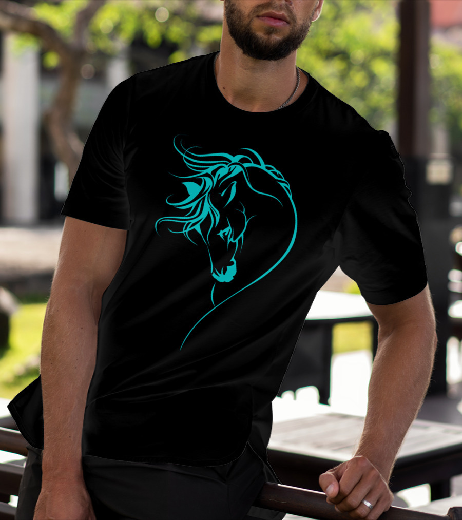 Glowing Horse Beautiful Horses Blue Neon T-Shirt