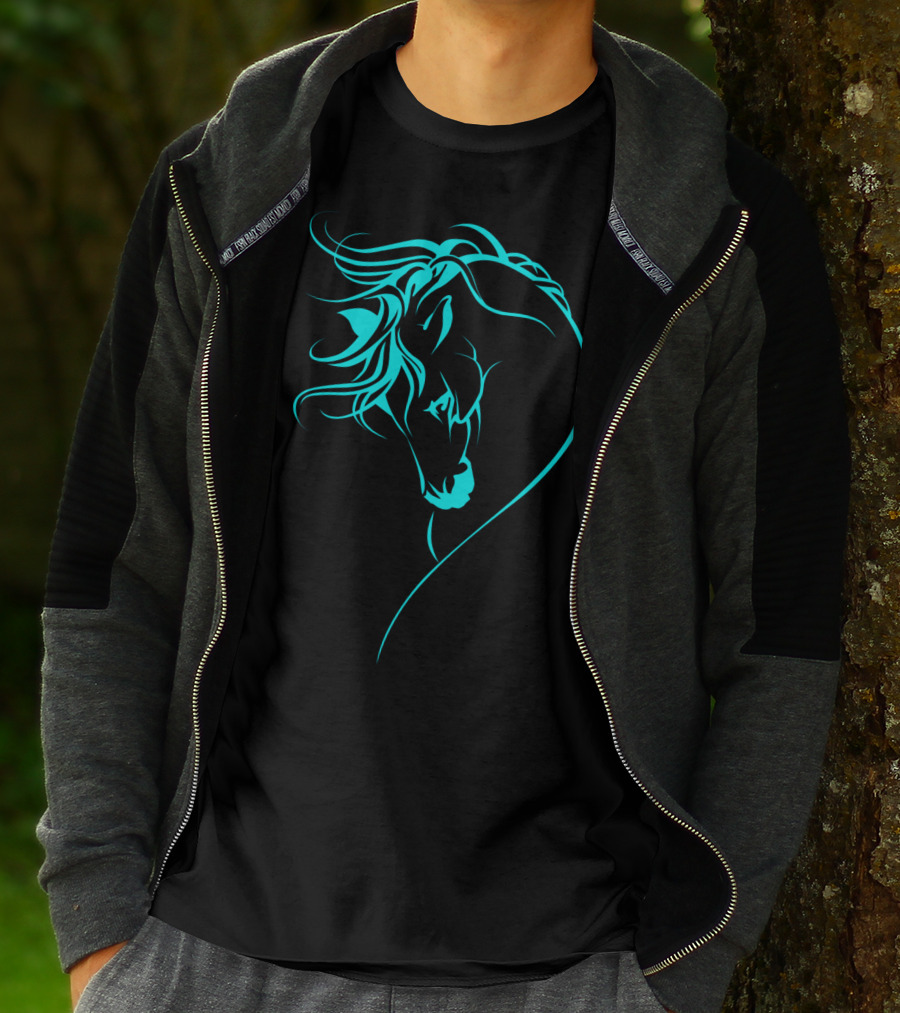 Glowing Horse Beautiful Horses Blue Neon T-Shirt